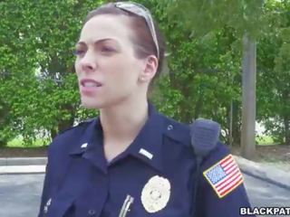 Female cops pull over black suspect and suck his prick